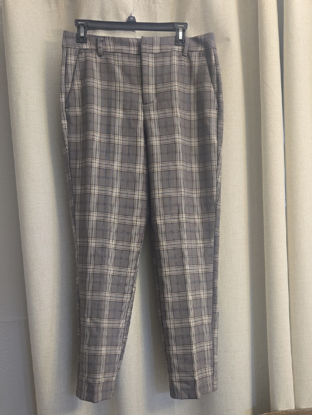 Liverpool Plaid Straight-Leg Trousers in Gray and White NEVER WORN